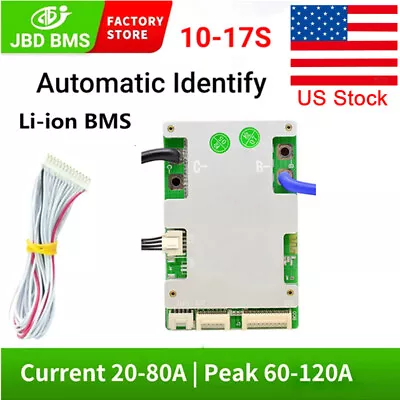 JBD 10S-17S 40A-80A Li-ion Smart BMS Same Port W/ Balance 36V-60V Bluetooth US • $67.41