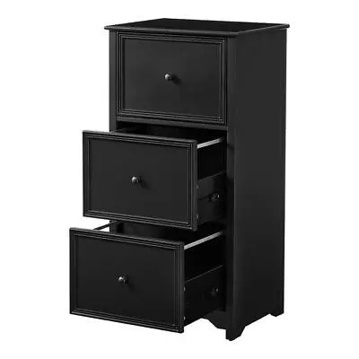 3-Drawer Solid Wood File Cabinet Home Office Storage Organizer Charcoal Black • $234.35