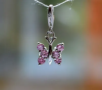 Sterling Silver 925 Pink CZ Set Butterfly Clip On Charm • £7.99