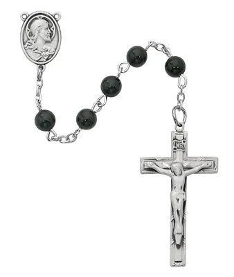 Sterling Silver Sacred Heart Black Glass Beaded Prayer Bead Rosary For Men • $179.99