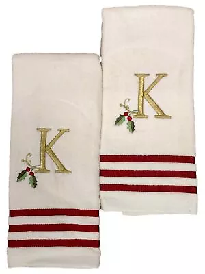 Winter Wonderland Christmas Embroidered  K  Monogrammed Hand Towel Set  2 Piece • $21.88