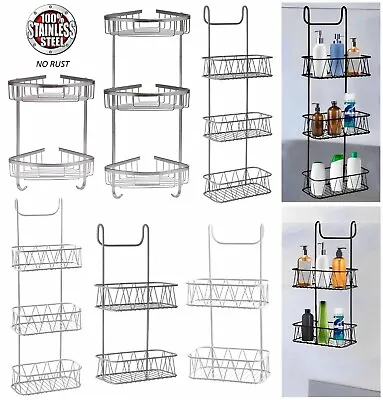 2 / 3 Tier Rust Free Corner Stainless Steel Shower Screen Caddy Bathroom Shelf • £16.99