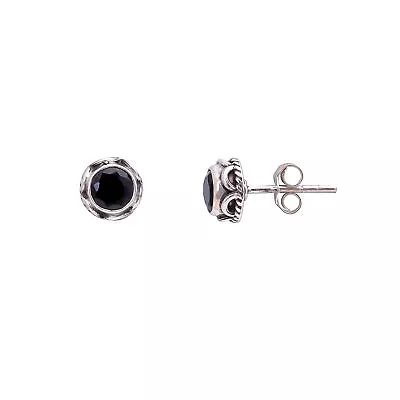 Black Spinel Round Vintage Handmade 925 Sterling Silver Stud Earrings 8 Mm AK-23 • $15.99