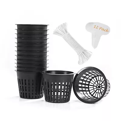 12 Pack 3 Inch Net Cup Pots With 12 Feet Hydroponic Self Watering Wick & 12 P... • $11.43