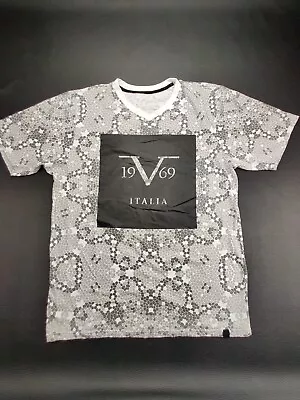 $29.99 • Buy Versace V1969 Italia Men's Small Snake Skin Print Logo V-Neck Designer T-Shirt