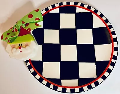 VTG Mud Pie | Black & White Checkerboard Santa Dessert Plate • $14