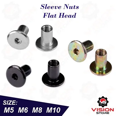 Sleeve Nuts M5 M6 M8 M10 Flat Head Hexagon Socket Furniture Cap Yellow Zinc Blac • £57.11