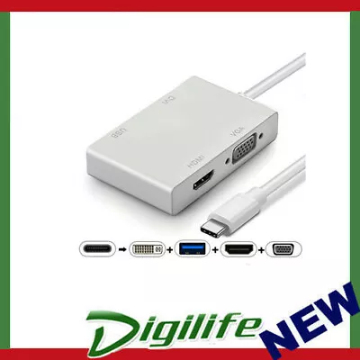 $55 • Buy 8WARE 8W-USBCHDVU 4-in-1 Hub USB C To HDMI DVI VGA Adapter With USB 3.1 Gen 1 Po