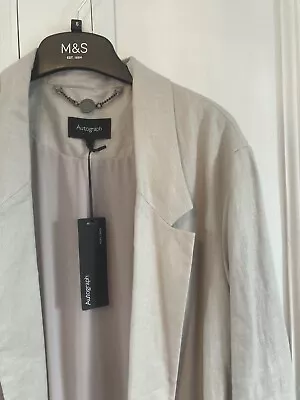 Marks And Spencer Autograph Pure Linen Open Longline Blazer Size 8 Pearl Bnwt • £15