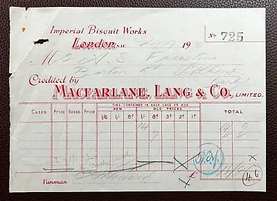 1922 Macfarlane Lang & Co. Imperial Biscuit Works London Invoice • $6.21