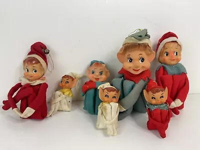 Vintage Elf Pixie Knee Huggers Christmas Ornament Shelf Sitters Japan Lot Of 7 • $150