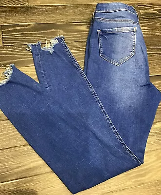 £4.99 • Buy Ladies Blue Denim Distressed Frayed Hem Skinny Jeans Size 10 Denim Co/ Acid Wash
