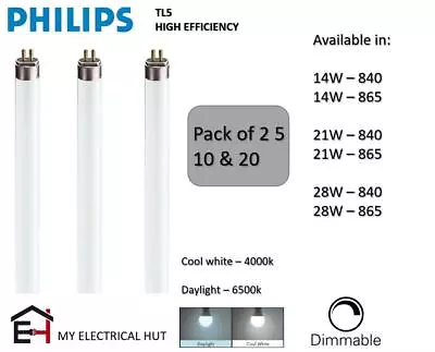 Philips T5 TL5 High Efficiency Fluorescent Tube Lamp 14W/21W/28W • £59.59