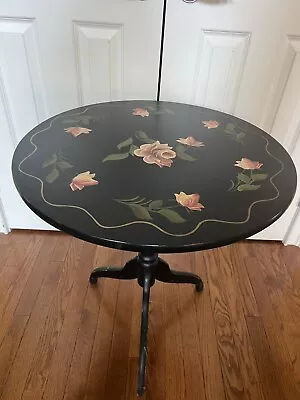 Vintage Wooden Hand Painted Floral Tilt Top Accent Table • $120