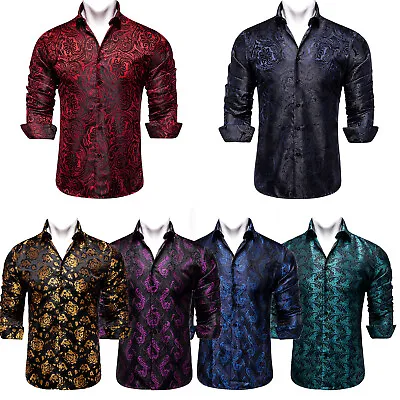 Men Fashion Button Down Shirt Casual Long Sleeve Black Solid Dress Shirts XL • £19.99