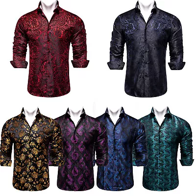 Men Fashion Button Down Shirt Casual Long Sleeve Black Solid Dress Shirts XL • £19.99