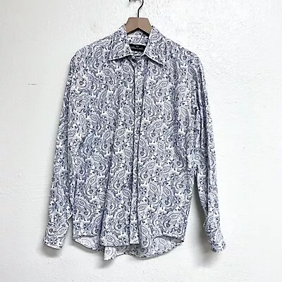 Malibu Cowboy Mens L Long Sleeve Paisley Button Down Dress Shirt Navy Blue White • $36.99