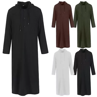 Mens Long Robe With Hood Islamic Arab Muslim Men's Robe Saudi Jubba Thobe • $29.99