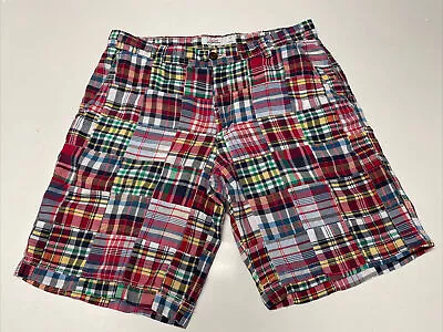Izod Saltwater Shorts Mens Size 34 Mariner Madras Ribbon Red Flat Front • $18.50