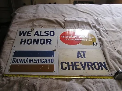 $299.99 • Buy Vintage Porcelain Chevron Gas  Credit Cards  Advertising Sign Double Sided