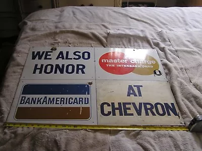 Vintage Porcelain Chevron Gas  Credit Cards  Advertising Sign Double Sided • $299.99