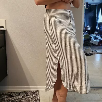 Women's Merona Cream Button Up Maxi Skirt With Gray Stripes Small With Side Slit • $10