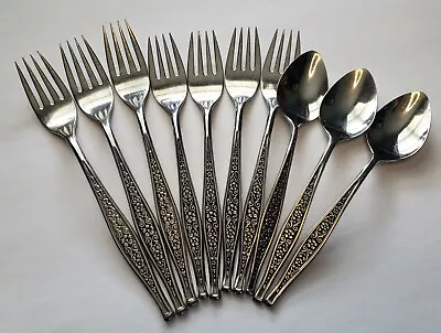 Vintage Mid Century Imperial Encanto Stainless Flatware 7 Fork 3 Spoon Floral • $22