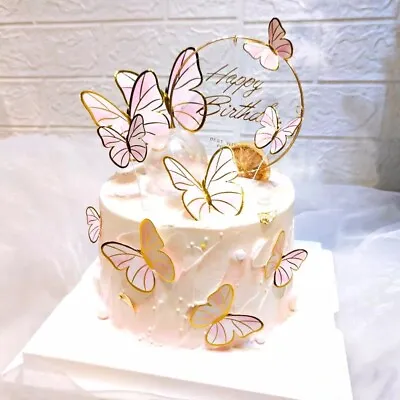 10 Pcs Butterfly Cake Toppers Happy Birthday Butterfly Cake Topper Cupcake Decor • £4.97