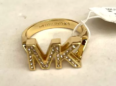 MICHAEL KORS FASHION GOLD TONE BRASS PAVE RING MKJX80277109 BOXED Size S • £48.99