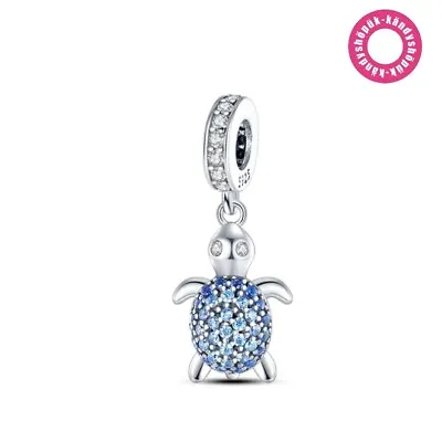 Sparkling Blue Turtle Dangle Charm Bead For Bracelet S925 Sterling Silver • £10.99