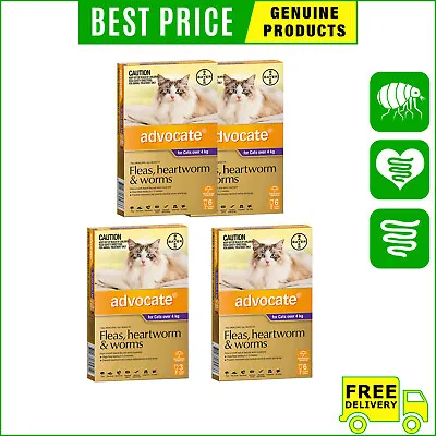 ADVOCATE For Over 4 Kg Cats 3612 Pipettes Heartworm Flea Worm Control PURPLE • $48.98