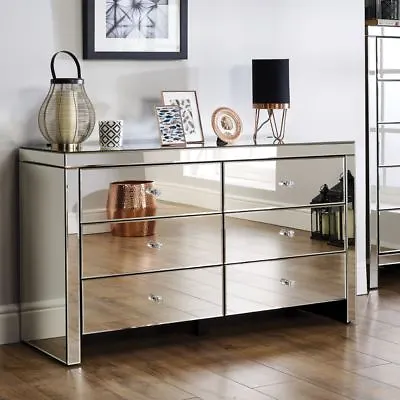 Mirrored Chest Of Drawers Seville 6 Large Storage Drawers 125cm X 72.5 X 40cm • £449.99