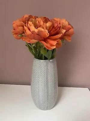 Handmade Flowers Orange Silk Floral Arrangement In Tall Grey Textured Vase • £24.99