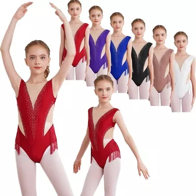 UK Kid Girls Shiny Latin Ballet Dance Leotard Figure Ice Skating Unitard Costume • £13.66