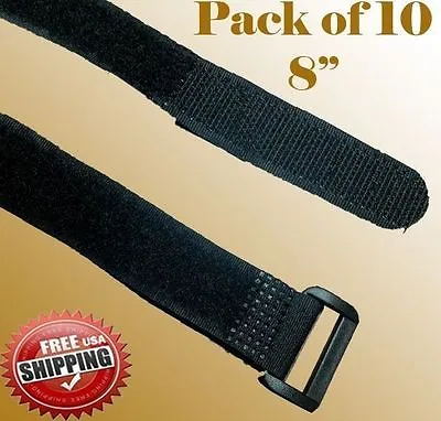 10 X 8  Black Fastener Cable Tie Down Straps Reusable Cord Hook & Loop Fabric  • $5.75