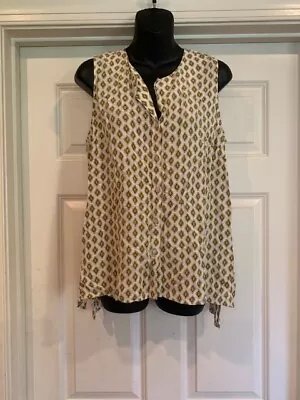 NWOT J. Jill Petite Large PL / LP Beige & Tan Slvless Flowy Blouse Shirt • $7.99