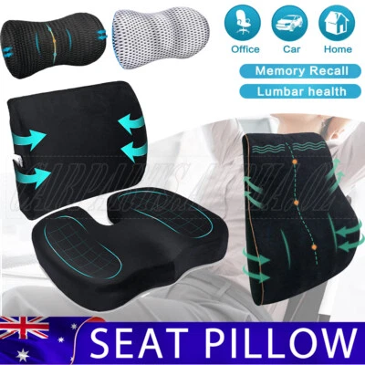 Seat Memory Foam Lumbar Back Neck Pillow Cushion Chair Coccyx Support Office AU • $15.85