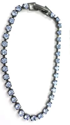 80's Vintage Swarovski Crystal Sapphire Blue 3.3mm Tennis Chain Bracelet 7.5  • $9