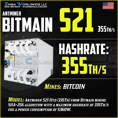 Bitmain Antminer S21 Hyd 335Th/s BTC Miner ASIC BITCOIN Mining Rig We Finance • $8900