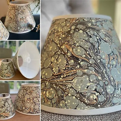 Marbled Spot Paper Lamp Shade Tapered Conical Contrasting Cream Taped Trim Brown • £48