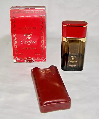 VINTAGE RARE CARTIER “Must De Cartier”LIGNE VOYAGE EAU DE TOILETTE+LEATHER CASE+ • $79