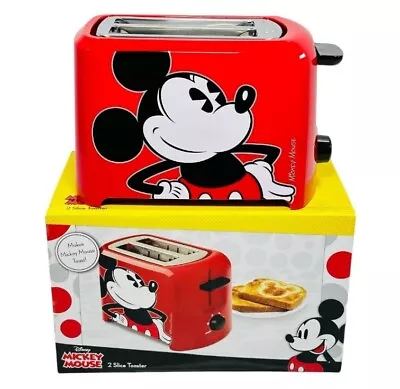 Disney Mickey Mouse Toaster Red NEW IN BOX 2 Slice MAKES MICKEY TOAST • $20.23