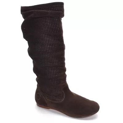 Ladies UGG Abilene Knee Boots 7 / 38 Brown Suede Perforated Pull Up Flats Shoes • $64.99