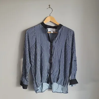 Viktoria And Woods Oversized Shirt Size 0 (AU8-10) Viscose Blue White Geometric  • $28