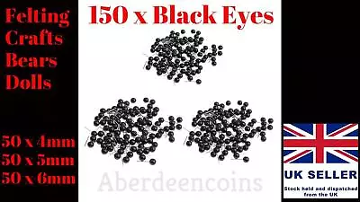 £7.45 • Buy 150 X 4-6mm Black Glass Eyes Kit Needle Felting For Teddy Puppets Dolls