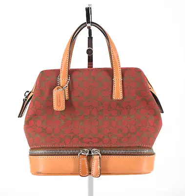 VTG COACH Signature Mini Hanbag Purse Red Rust Jacquard Leather Zipper Bottom 6  • $20