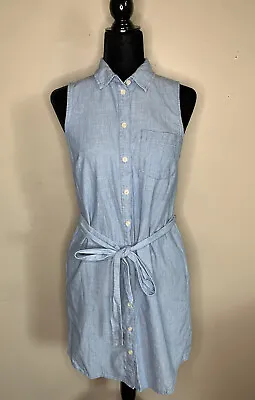 J Crew Chambray Denim Button Front Sleeveless Blue Belted Shirt Dress Women’s 6 • $19.97