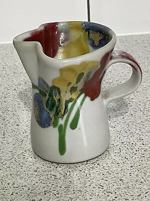 Dartington Pottery Janice Tchalenko Pale Grey Blue Red & Yellow Poppy Jug Devon • £35