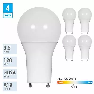 4 Pack LED 9.5W Watt =60W 120V A19 Twist And Lock GU24 3500K Neutral White • $12.95