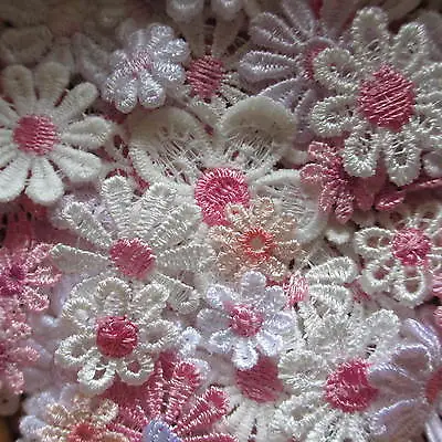 Assorted PINK 10-25mm Guipure Lace Daisy Motifs Sew On Flower Appliques • £3.55